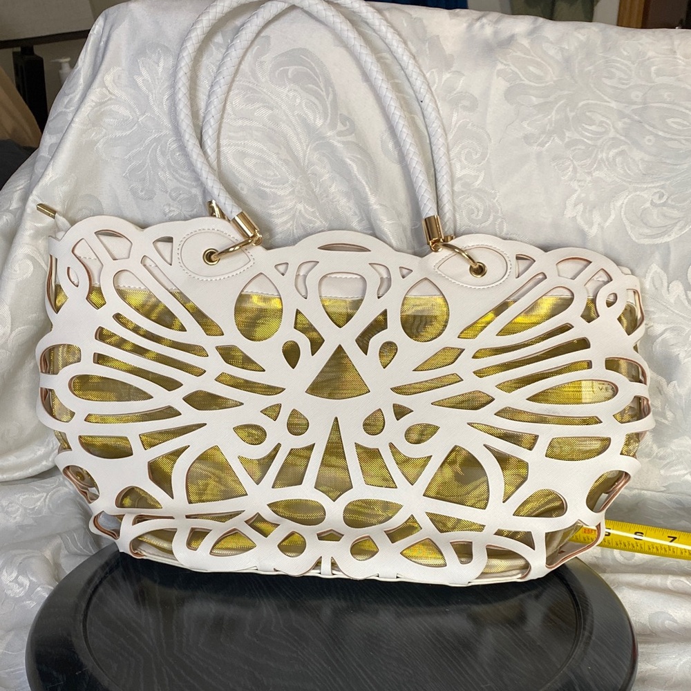 Mellow World  Eleanor White laser cutout and Gold mesh Tote Bag - Picture 2 of 8